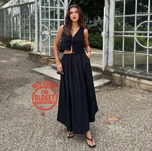 Zara NWT Black High Waist Full Midi Skirt M-L